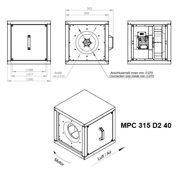 Dimensiuni ventilator hota Ruck MPC 315 D2 40 | Cod 157186