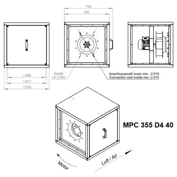 Dimensiuni ventilator hota Ruck MPC 355 D4 40 | Cod 157194