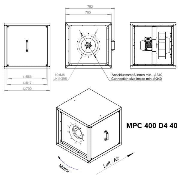 Dimensiuni ventilator hota Ruck MPC 400 D4 40 | Cod 157198