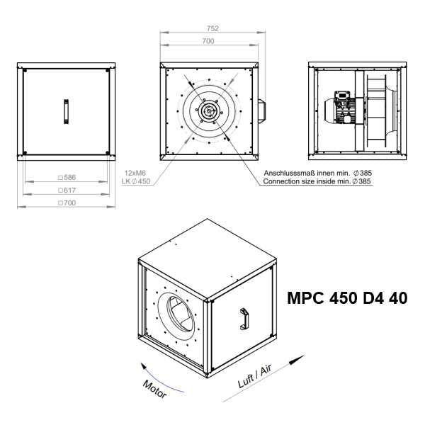 Dimensiuni ventilator hota Ruck MPC 450 D4 40 | Cod 157199