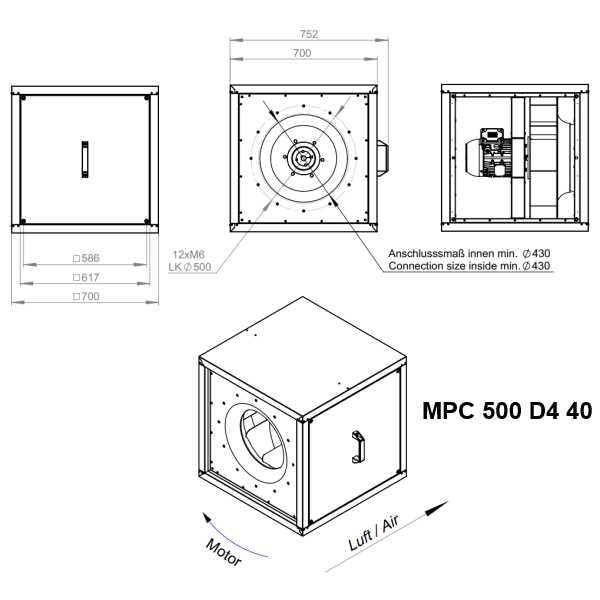 Dimensiuni ventilator hota Ruck MPC 500 D4 40 | Cod 157200