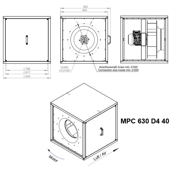 Dimensiuni ventilator hota Ruck MPC 630 D4 40 | Cod 157204