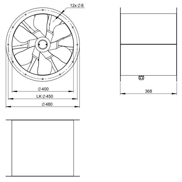 Dimensiuni ventilator de tubulatura 400 mm Ruck AL 400 D4 01 | Cod 154090