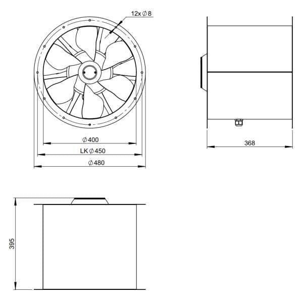 Dimensiuni ventilator de tubulatura 400 mm Ruck AL 400 D2 01 | Cod 154096