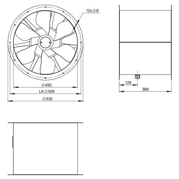 Dimensiuni ventilator de tubulatura 450 mm Ruck AL 450 D4 01 | Cod 154100