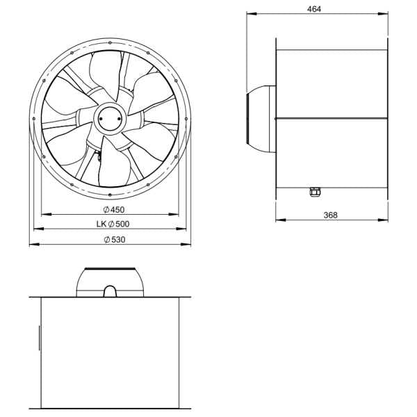Dimensiuni ventilator de tubulatura 450 mm Ruck AL 450 D2 01 | Cod 154106