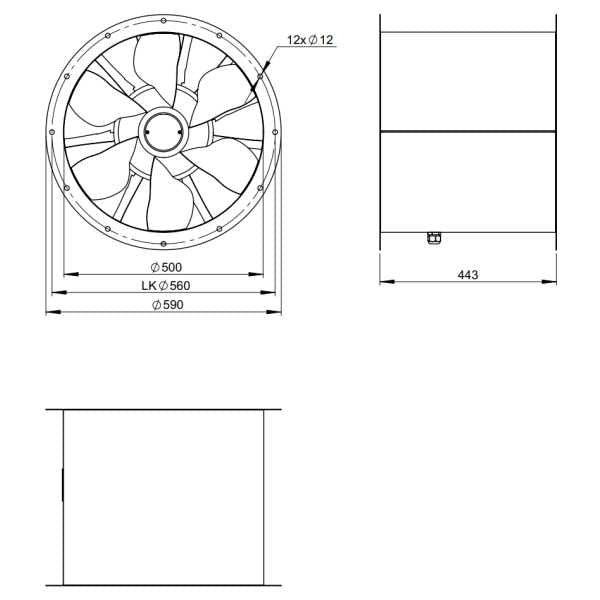 Dimensiuni ventilator de tubulatura 500 mm Ruck AL 500 D4 01 | Cod 154111