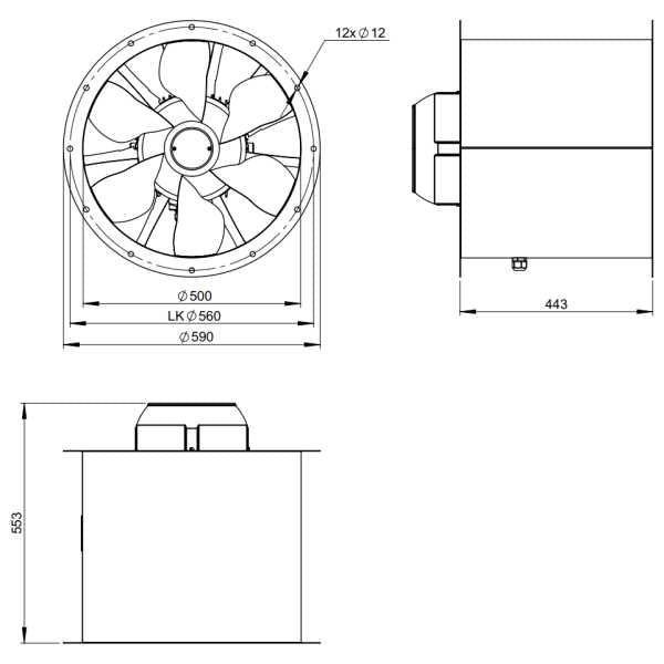 Dimensiuni ventilator de tubulatura 500 mm Ruck AL 500 D2 01 | Cod 154118