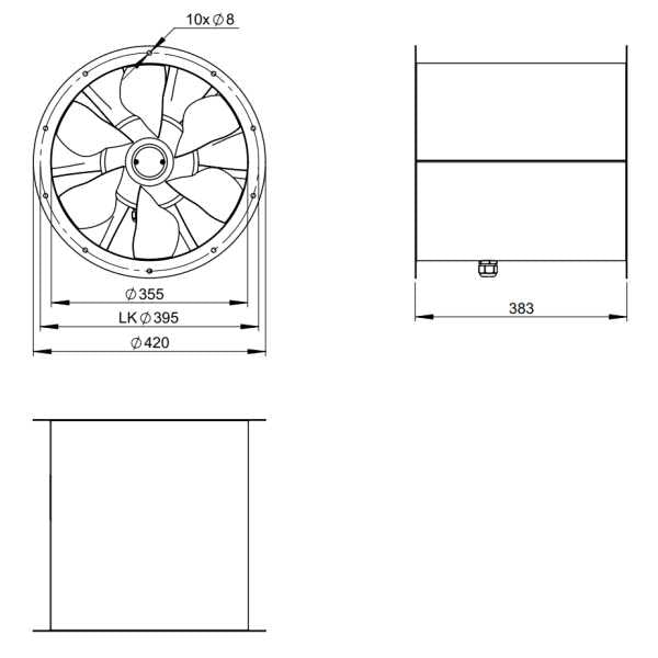Dimensiuni ventilator de tubulatura 355 mm Ruck AL 355 D4 01 | Cod 154123