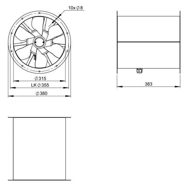 Dimensiuni ventilator de tubulatura 315 mm Ruck AL 315 D2 01 | Cod 154134