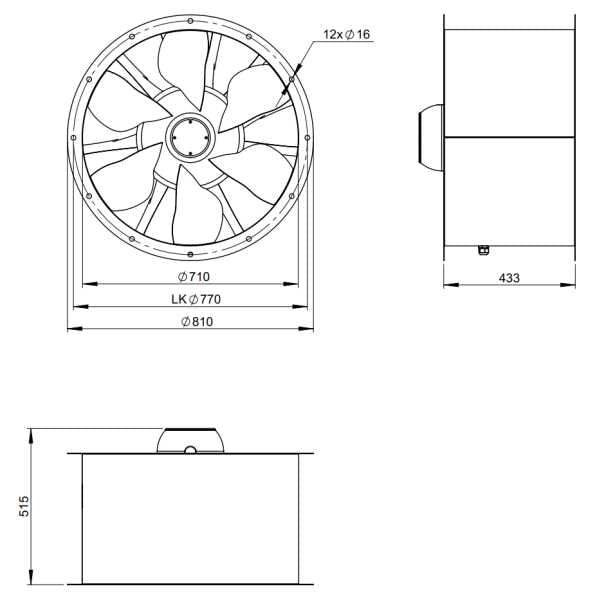 Dimensiuni ventilator de tubulatura 710 mm Ruck AL 710 D6 01 | Cod 154138