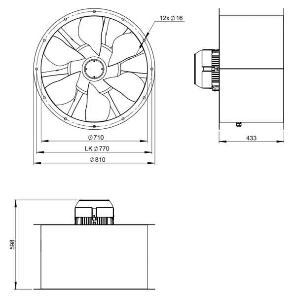 Dimensiuni ventilator de tubulatura 710 mm Ruck AL 710 D4 01 | Cod 154141