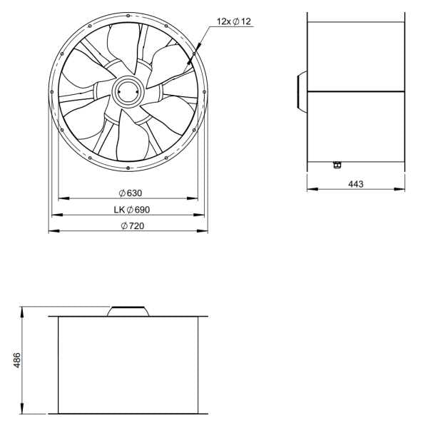 Dimensiuni ventilator de tubulatura 630 mm Ruck AL 630 D6 01 | Cod 154154