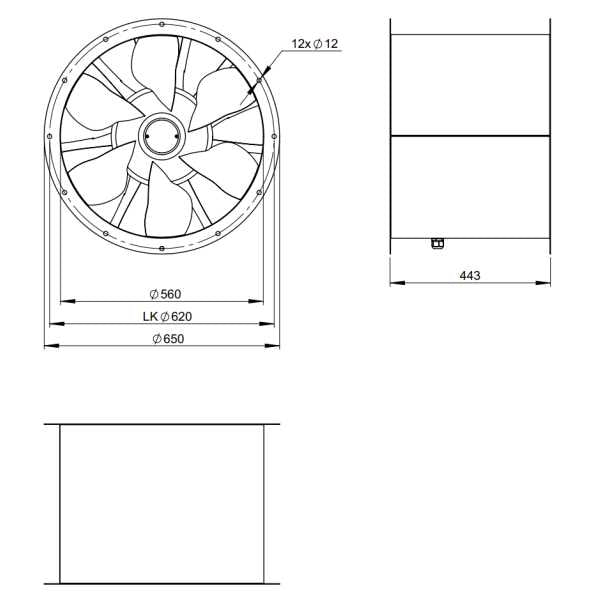 Dimensiuni ventilator de tubulatura 560 mm Ruck AL 560 D4 01 | Cod 154158