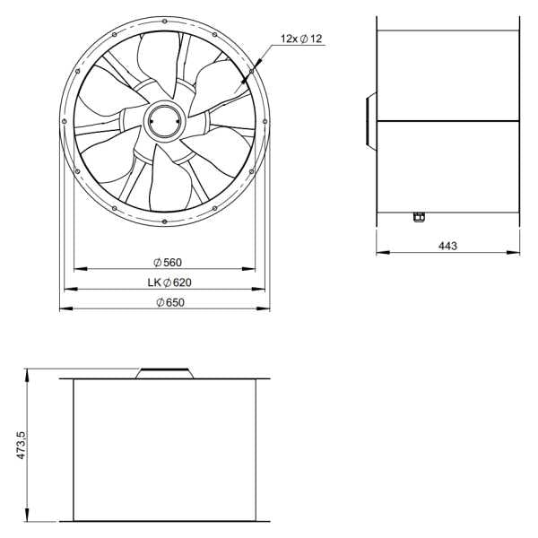 Dimensiuni ventilator de tubulatura 560 mm Ruck AL 560 D4 02 | Cod 154160