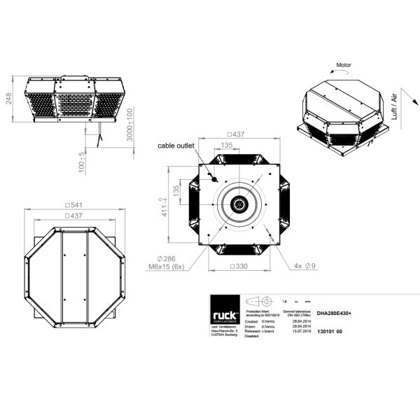 Dimensiuni ventilator de acoperis Ruck DHA 280 E4 30 — cod RUCK 130101
