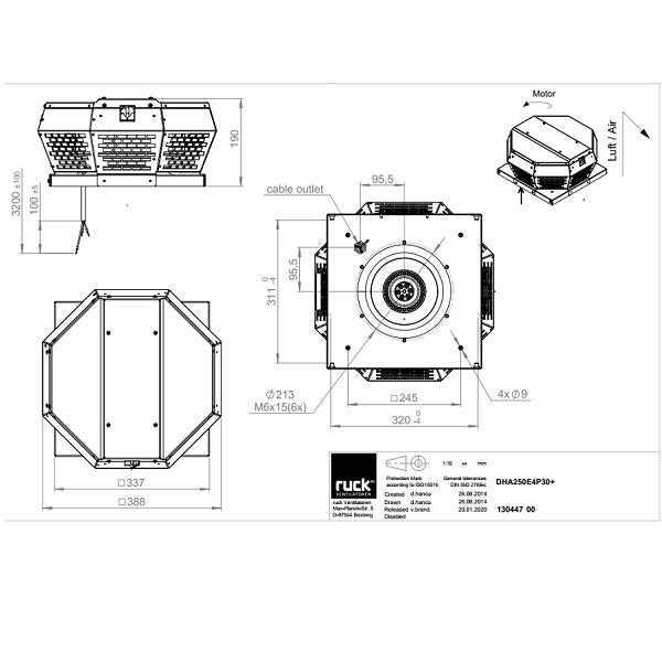 Dimensiuni ventilator de acoperis Ruck DHA 250 E4P 30 — cod RUCK 130447
