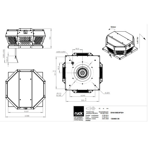 Dimensiuni ventilator de acoperis Ruck DHA 190 E4P 30 — cod RUCK 130469