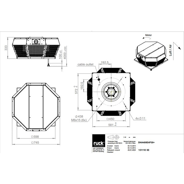 Dimensiuni ventilator de acoperis Ruck DHA 400 E4P 30 — cod RUCK 131110