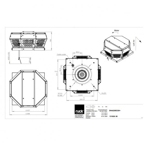 Dimensiuni ventilator de acoperis Ruck DHA 220 E2 30 — cod RUCK 131826