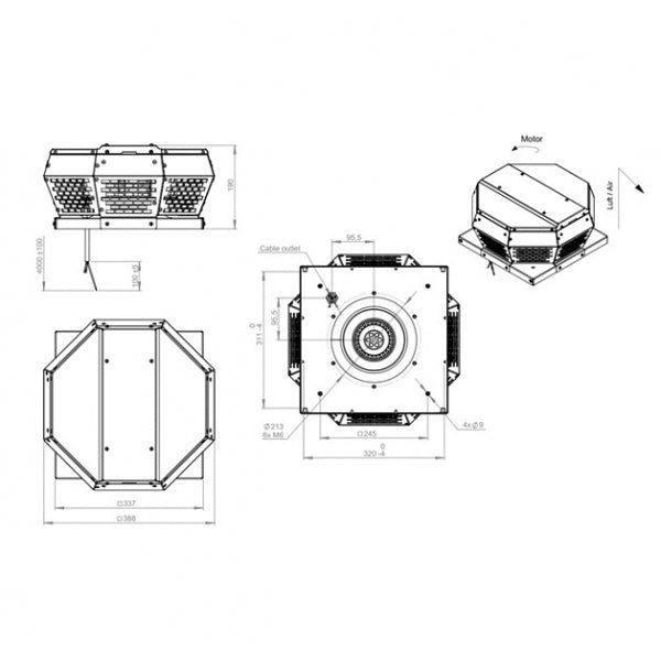 Dimensiuni ventilator de acoperis Ruck DHA 225 E2 30 — cod RUCK 137246