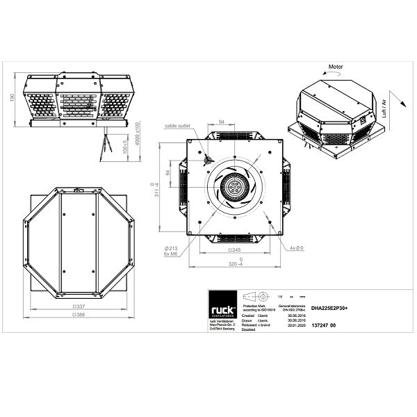 Dimensiuni ventilator de acoperis Ruck DHA 225 E2P 30 — cod RUCK 137247