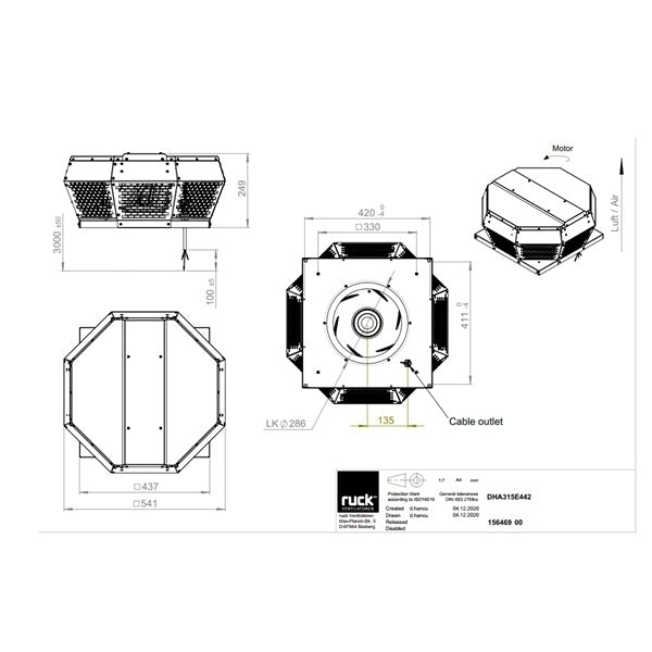Dimensiuni ventilator de acoperis Ruck DHA 315 E4 42 — cod RUCK 156469