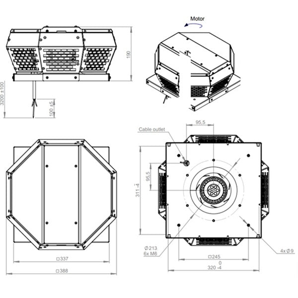 Dimensiuni ventilator acoperis Ruck DHA 190 E2 40 — cod RUCK 134993
