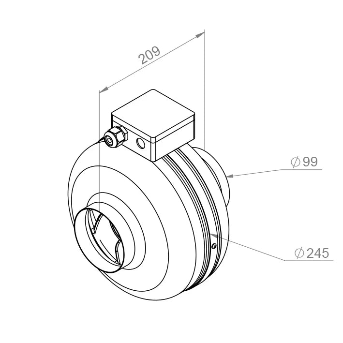 Ventilator radial in-line circular de tubulatura - RUCK - RS 100 EC K 01 - 154597 - 103 W - 335 mc/h - 230V/50Hz