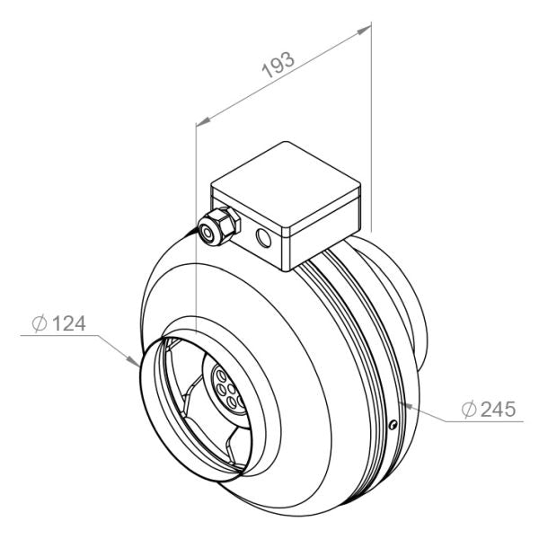 Ventilator radial in-line circular de tubulatura - RUCK - RS 125L 20 - 143353 - 28 W - 300 mc/h - 230V/50Hz