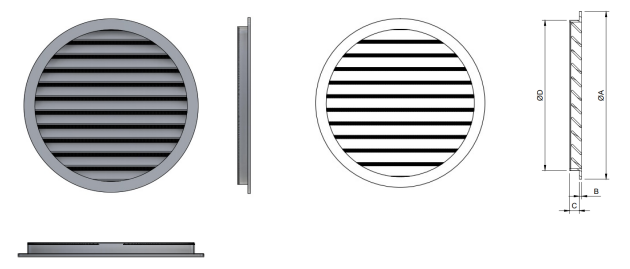 Grila aluminiu exterior cu plasa
